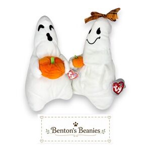 Ghoul & Ghoulianne Ghost Ty Beanie Buddies | Ghostly Duo 👻 | Mint Heart Tags ⭐